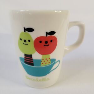 Decole Decolello Japan Kids White Mug 8oz Smiling Fruit Cherries Apple Kawaii 4"